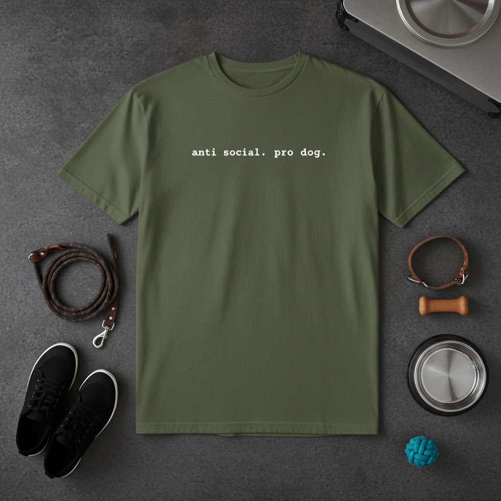 Anti Social Pro Dog T-Shirt by Snorties featuring a graphic print of a dog with rebellious style.
