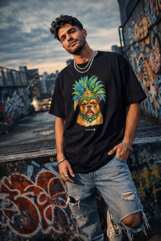 Snorties Pocket Bully Carnivale oversized T-shirt featuring bold graphic print on front, casual fit, and vibrant carnival-inspired design.