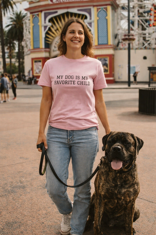 Snorties My Favorite Child women's T-shirt featuring a casual fit and graphic design on a white fabric background.