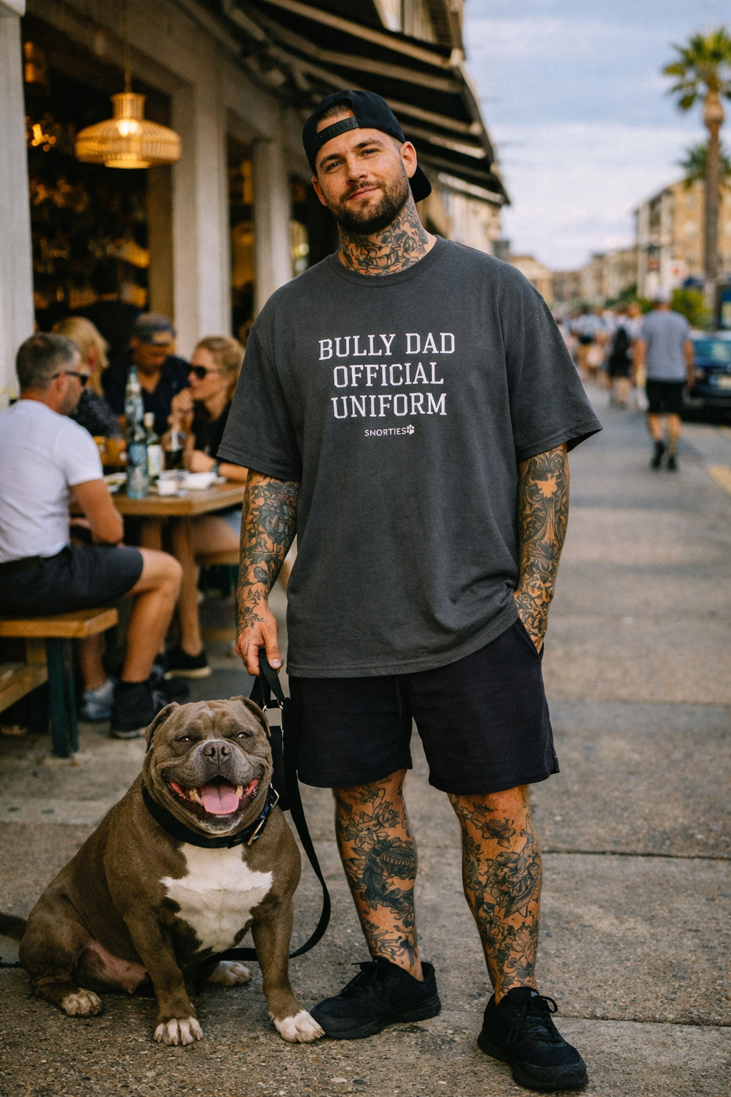 Snorties Bully Dad oversized T-shirt featuring official uniform design, with bold print and comfortable fit.