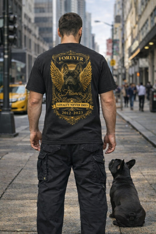 Custom Memorial Dog Tee — Forever In Our Hearts | Personalised with Your Photo, Name & Dates