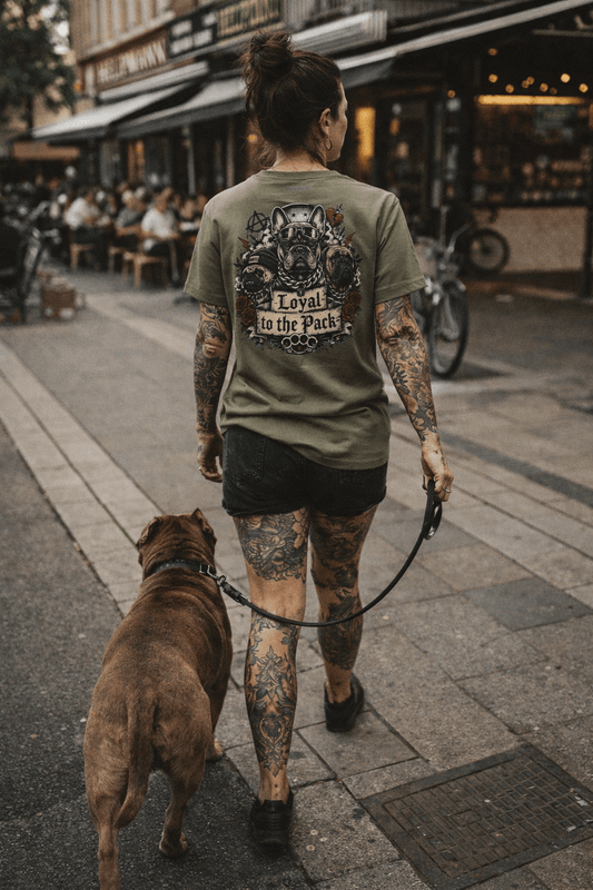 Snorties Loyal to the Pack women's T-shirt featuring a graphic design on a casual cotton t-shirt, front view.