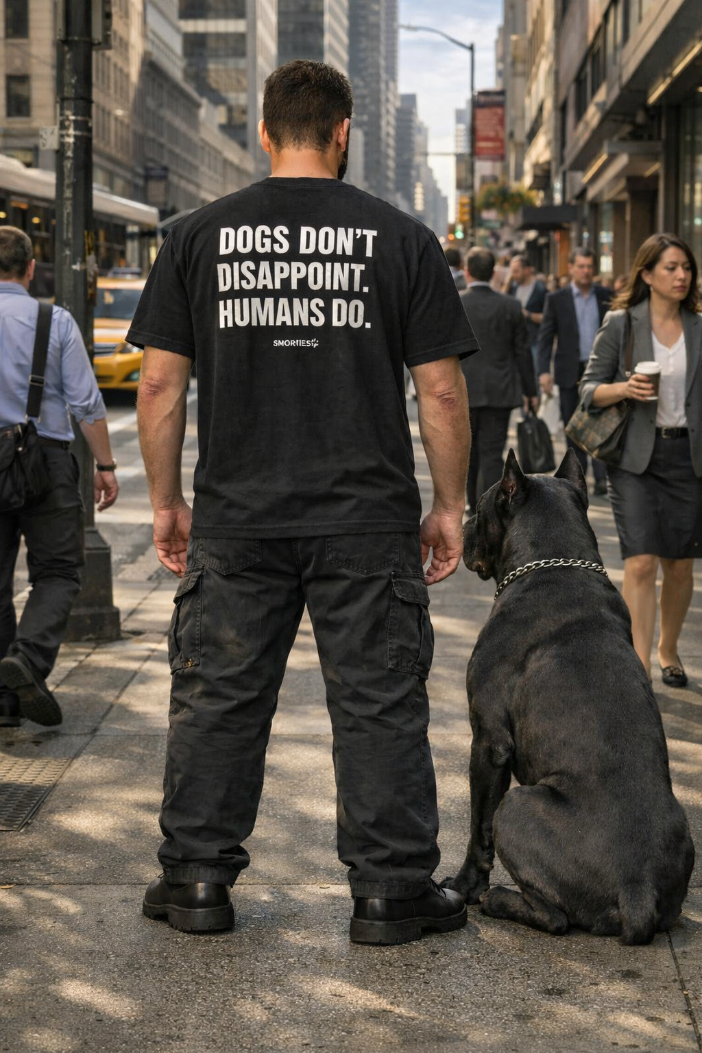 Snorties oversized T-shirt featuring a playful dog design with the text "Dogs don't disappoint" on a relaxed fit casual tee.