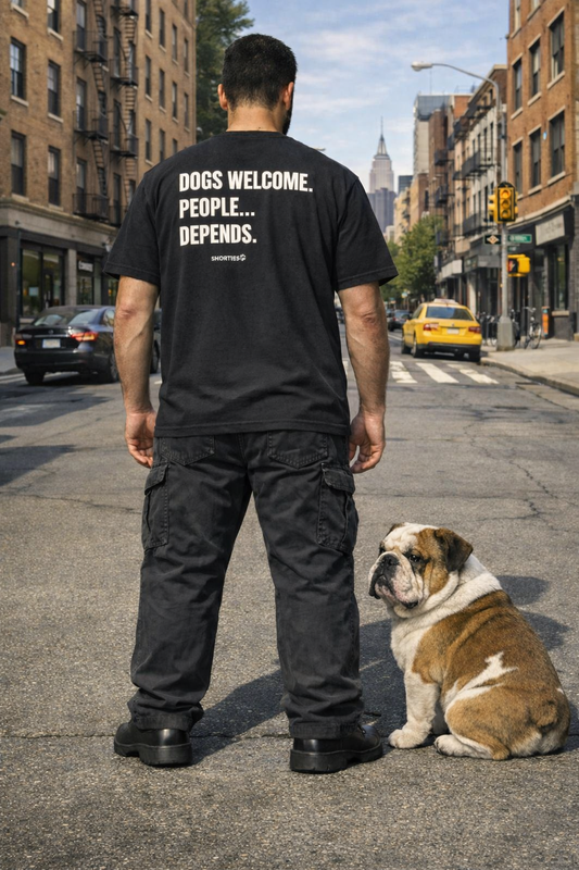 Snorties Dogs Welcome oversized T-shirt featuring a playful graphic and comfortable fit, ideal for dog lovers and casual wear.
