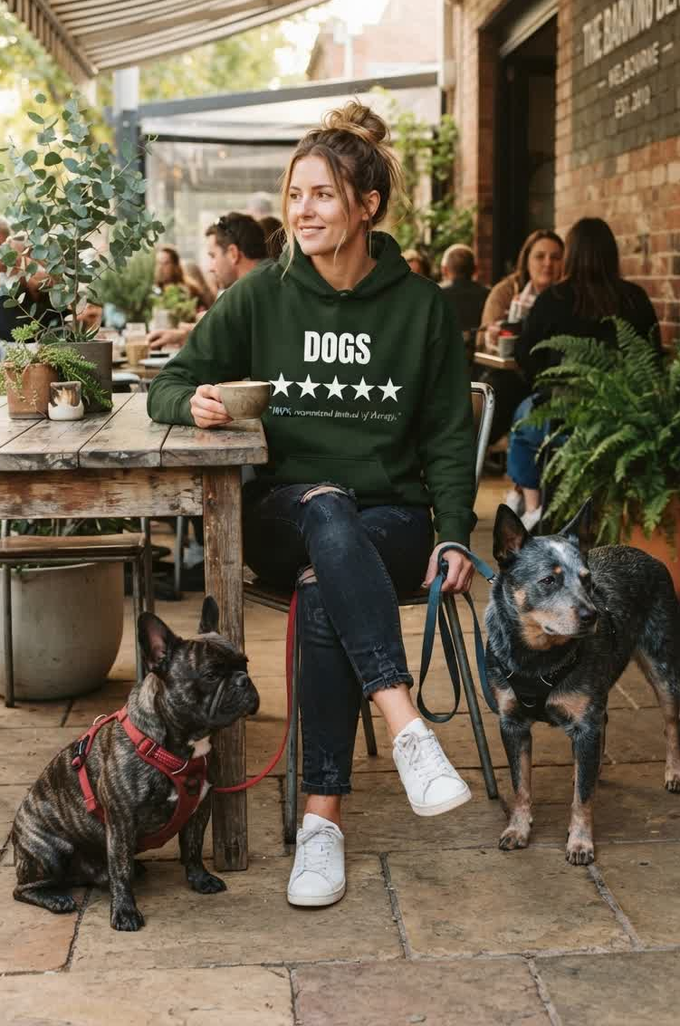 Snorties Dogs 5 Stars hoodie featuring a stylish design, displayed on a model showcasing the comfortable, casual apparel.