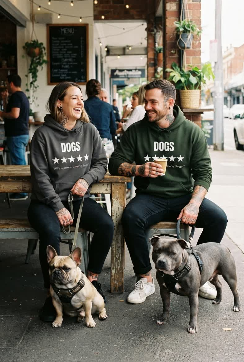 Snorties Dogs 5 Stars hoodie featuring a stylish design, displayed on a model, showcasing the comfortable and trendy casual wear.
