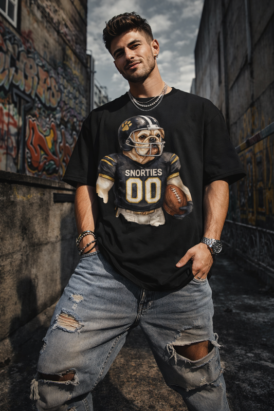 American Bulldog MVP T-Shirt by Snorties featuring an oversized fit with a bold American Bulldog graphic on the front.