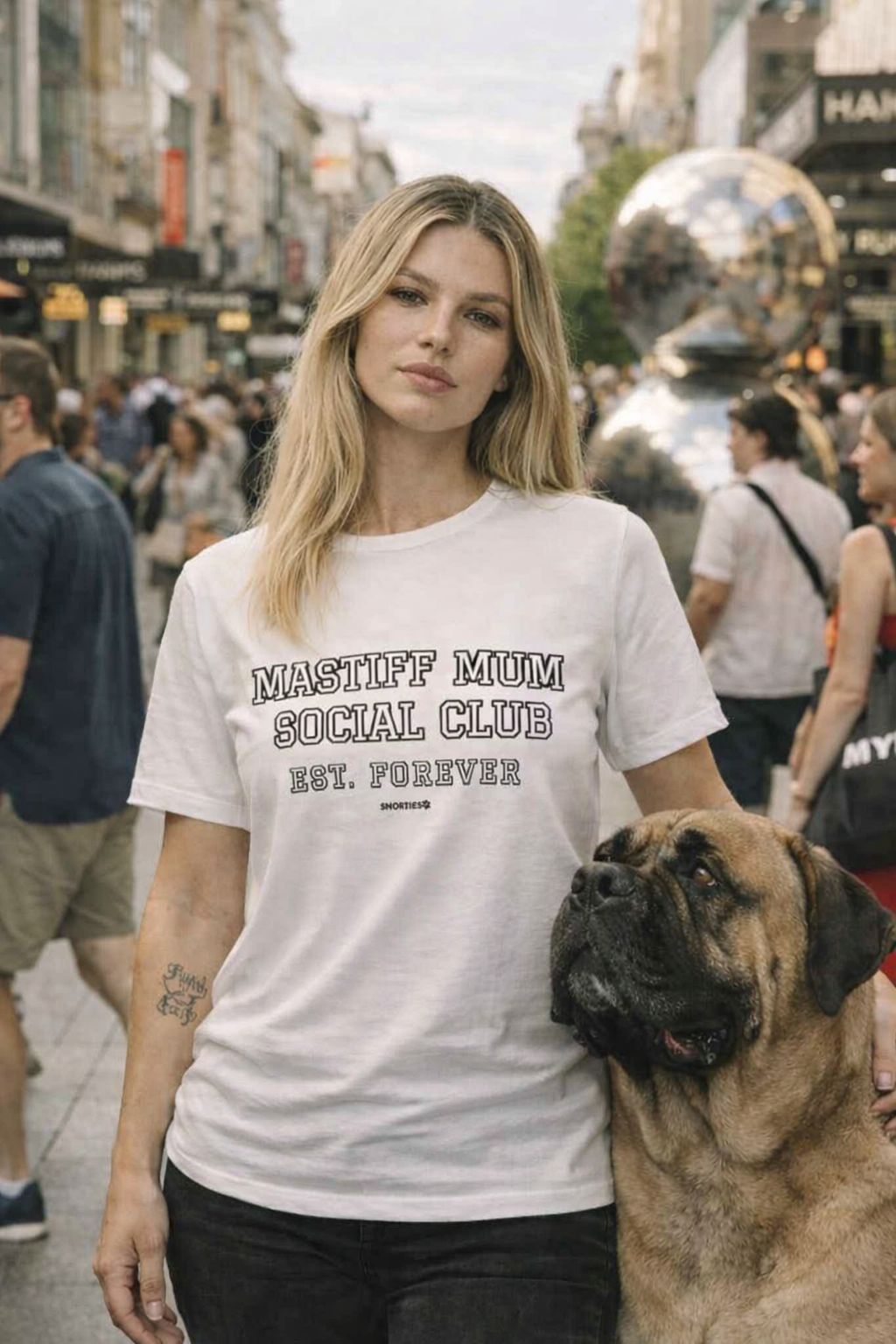 Mastiff Mum women's T-shirt by Snorties featuring a comfortable fit and a graphic of a Mastiff dog on the front.