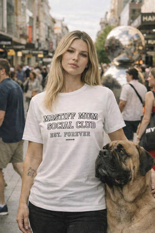 Mastiff Mum women's T-shirt by Snorties featuring a comfortable fit and a graphic of a Mastiff dog on the front.