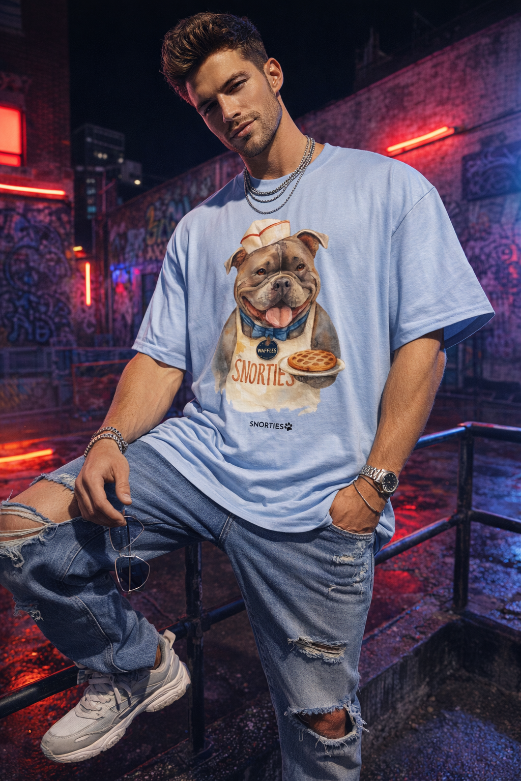 Oversized Waffles T-Shirt by Snorties featuring a fun waffle pattern, soft fabric, and relaxed fit for casual wear.